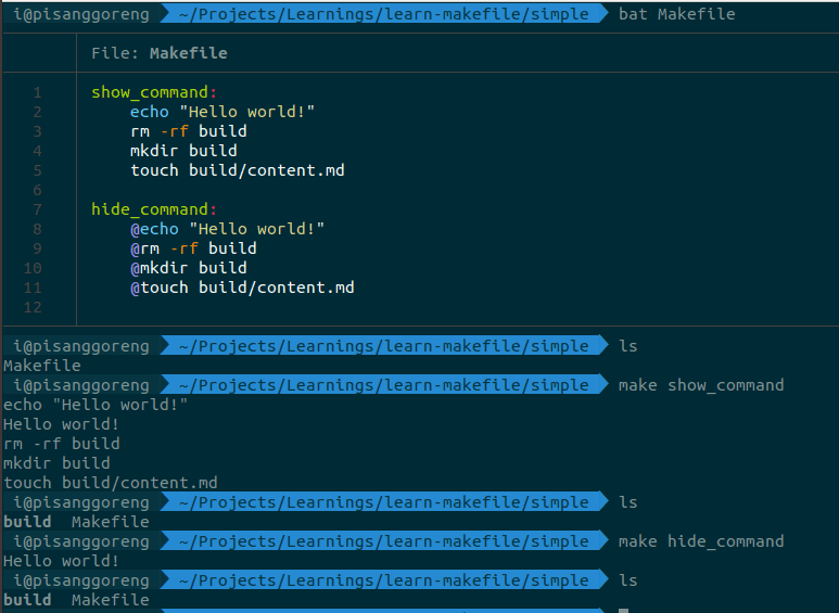 Perbedaan cara menjalankan perintah pada Makefile