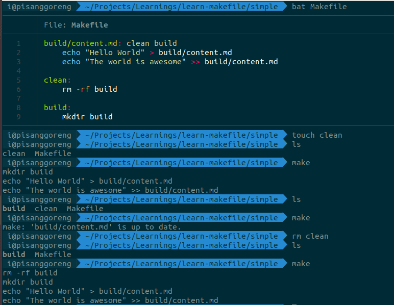 Keberadaan berkas bernama 'clean' menyebabkan rule clean tidak berjalan sesuai ekspektasi