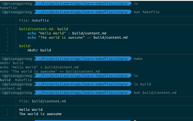 Contoh Makefile sederhana untuk menghasilkan berkas build/content.md