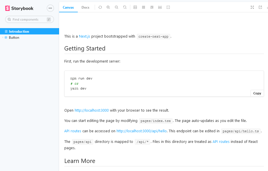 README.md rendered in Storybook